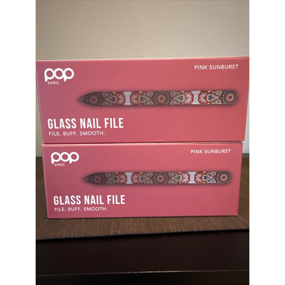 2  Pop‎ Sonic Glass Nail File w/ case Pink Sunburst NEW/sealed